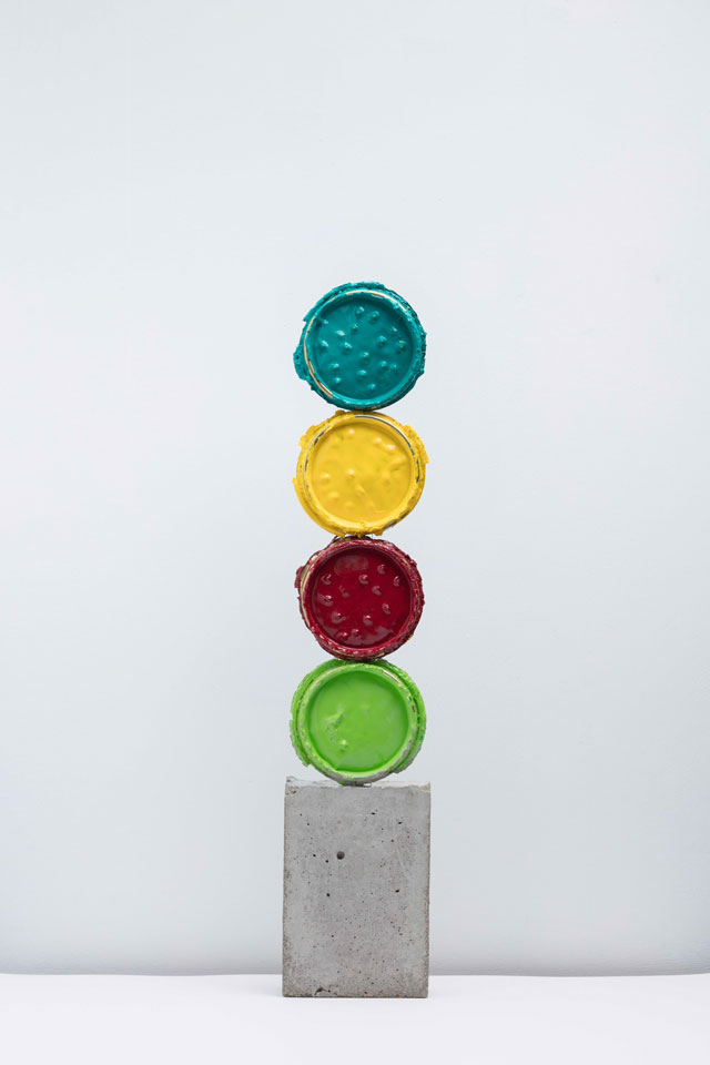 David Batchelor. Geo-Concreto 02, 2018. Paint on tin, concrete, 56.5 x 11.5 x 5 cm (22 1/4 x 4 1/2 x 2 in). Photo: Lucy Dawkins. Courtesy of the Artist and Ingleby, Edinburgh.
