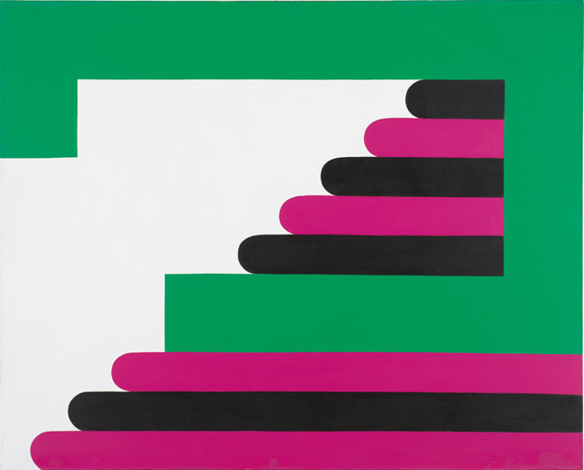 Imre Bak. Green-Purple-Black, 1968. Acrylic on canvas, 120 x 150 cm (47 1/4 x 59 in). Photo courtesy Mayor Gallery.
