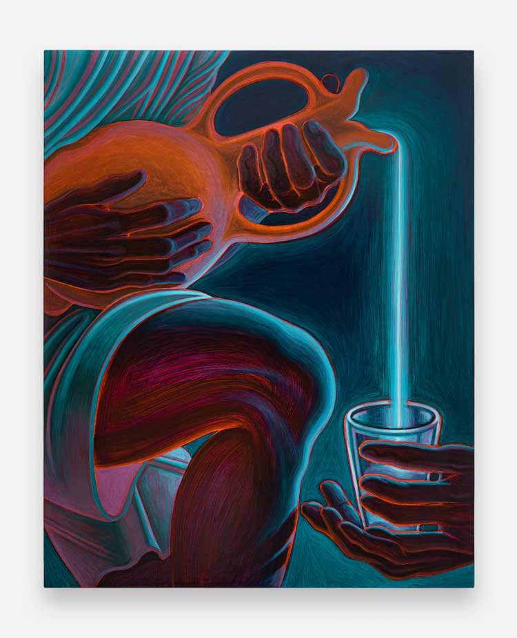 Alex Gardner. Nurturing Dependence, 2022. Acrylic on canvas, 30 x 24 in. Courtesy the artist and Lehmann Maupin, New York, Hong Kong, Seoul, and London. Photo by Eva Herzog.