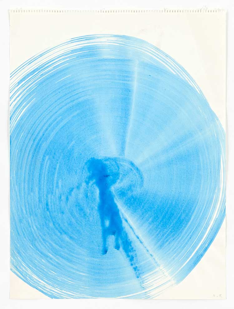 Heidi Bucher. Untitled (Wasserzeichnung / Water drawing), 1985. Watercolor on paper, 22.05 x 16.54 in. © The Estate of Heidi Bucher. Courtesy the artist and Lehmann Maupin, New York, Hong Kong, Seoul, and London. Photo by Eva Herzog.