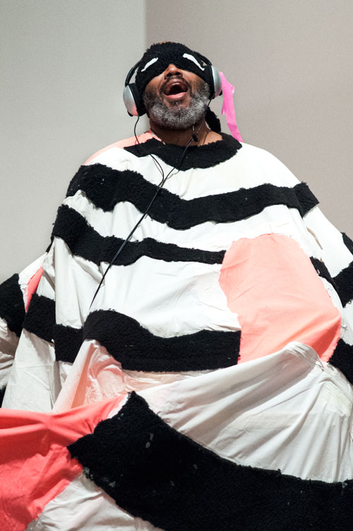 Trenton Doyle Hancock performing Devotion (2013), Contemporary Arts Museum Houston, January 31, 2013. Courtesy the artist and Contemporary Arts Museum Houston. Photograph: Max Fields. [To be performed at Grey Art Gallery, NYU on November 7, 2013]