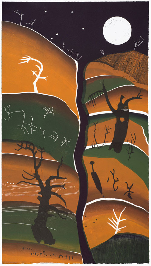 GW Bot. Treaty Glyphs, 2013. Linocut on BFK paper, 92 x 52cm.