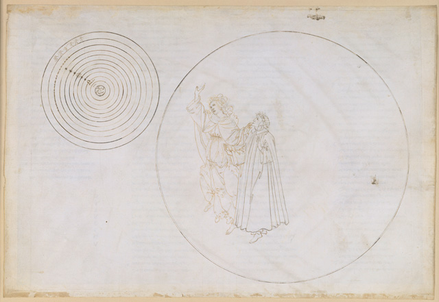 Sandro Botticelli. Beatrice explains to Dante the order of the cosmos (Divine Comedy, Paradiso II), c1481-1495. Pen and brown ink over metal pen on parchment, 32.4 x 47.4 cm. © Staatliche Museen zu Berlin, Kupferstichkabinett/Philipp Allard.
