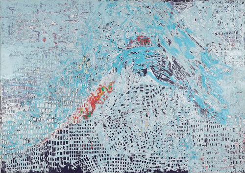 Mark Bradford. Dusty Knees, 2013. Mixed media on canvas, 102 x 144 in (259.1 x 365.8 cm). © Mark Bradford. Photograph: Ben Westoby. Courtesy White Cube.