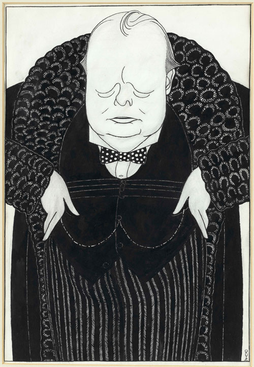 Powys Arthur Evans (aka ŒQuiz1). Churchill
. Pencil and ink on paper, 32 x 45 cm.