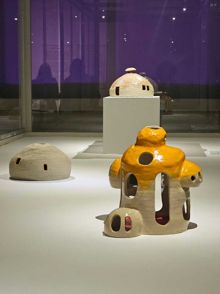 Taraneh Dana, three pieces of Concepts that Changed Deeply after Immigration from front to back: Freedom, Loneliness, Prosperity, installation view, part of Catalyst: Art as Activism, Summerhall Arts, Edinburgh, 31 January – 29 March 2026. Courtesy of the artist.