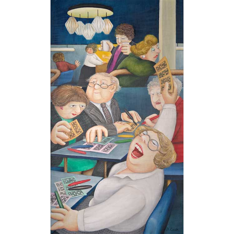 Beryl Cook, Bingo!, 1984. Oil on board. Courtesy of www.ourberylcook.com © John Cook 2025.