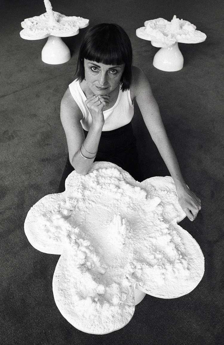 Helen Chadwick with Piss Flowers from the exhibition Helen Chadwick: Effluvia, Serpentine Gallery, 1994. Photo: © Kippa Matthews.
