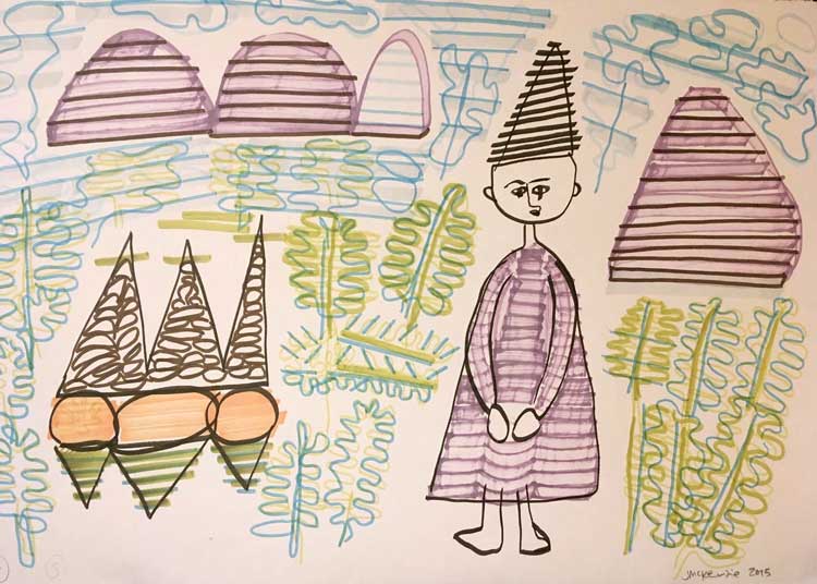 Janet McKenzie. After the Volcano, 2015. Pen and ink, 30 x 42 cm. © The Artist.