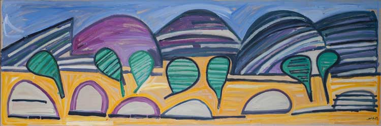 Janet McKenzie. Driving West, 2015. Oil on canvas, 40 x 120 cm. © The Artist.