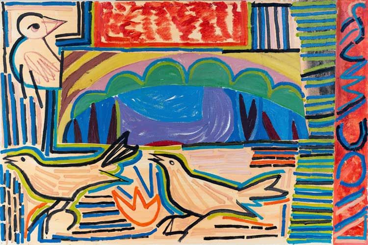 Janet McKenzie. Salve (viii) Birds, 2013-23. Oil on canvas, 60 x 90 cm. © The Artist.