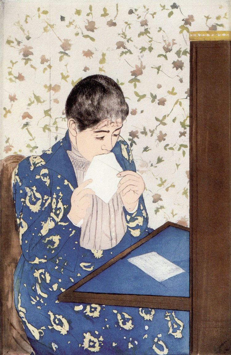 Mary Cassatt, The Letter, between 1890 and 1891. Drypoint print, etching print and aquatint print on laid paper, 31.8 × 25 cm (12.5 × 9.8 in). Collection of National Gallery of Canada. Image Wikimedia Commons. 
Collection	
National Gallery of Canada
