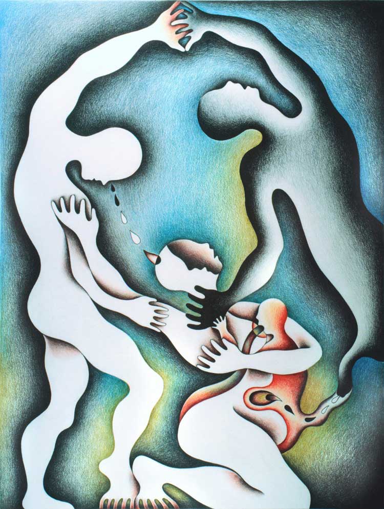 Judy Chicago. Wrestling with the Shadow for Her Life from Shadow Drawings, 1982. Prismacolor on rag paper, 29 x 23 in (73.66 x 58.42 cm). © Judy Chicago/Artists Rights Society (ARS), New York; Photo © Donald Woodman/ARS, NY Courtesy of the artist.