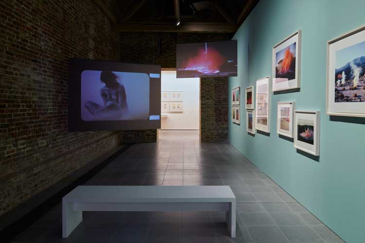 Film footage and photos of Atmospheres. Installation view, Judy Chicago: Revelations, 2024, Serpentine North. © Judy Chicago/Artists Rights Society (ARS), New York. Photo: Jo Underhill. Courtesy Judy Chicago and Serpentine.
