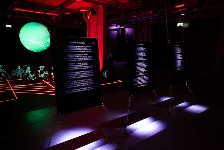 Zach Blas, Cultus, 2023. Installation view, arebyte, London. Photo: Max Colson.