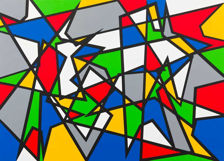 Bernard Cohen, Fox Heads - Seen in London, 2023. Acrylic on linen. © Bernard Cohen, courtesy of Flowers Gallery.