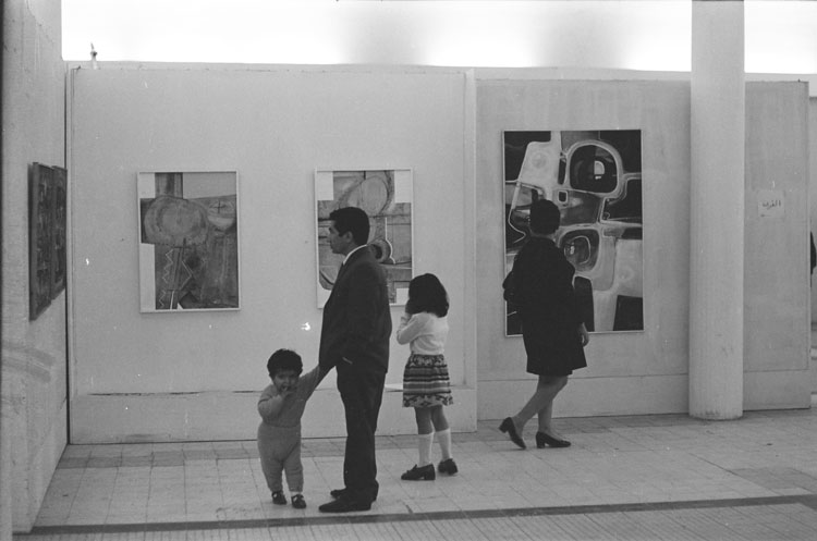 View of the Moroccan artists on display at the Baghdad Biennial, 1974. Photo: M. Melehi. © M. Melehi archives/estate.