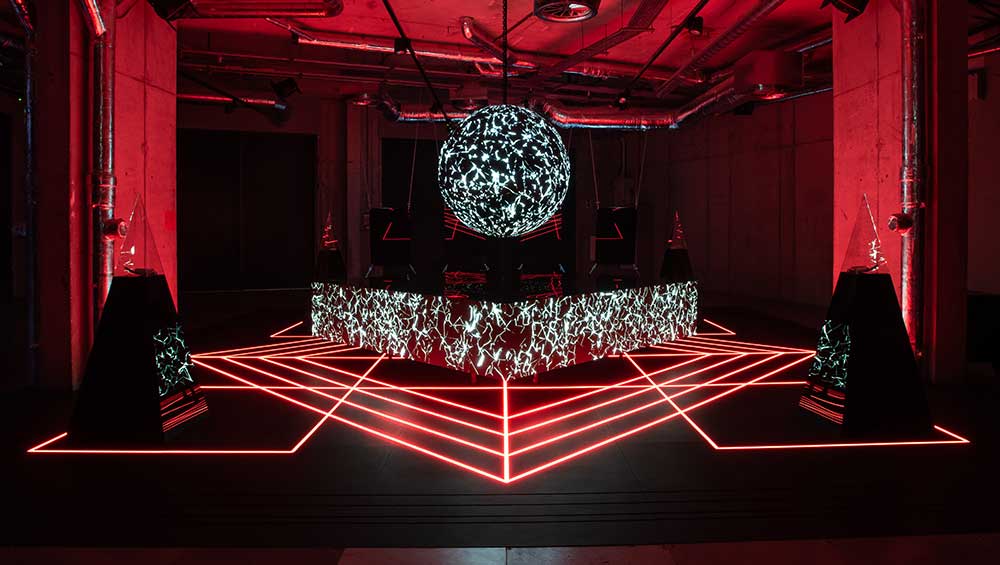 Zach Blas, Cultus, 2023. Installation view, arebyte, London. Photo: Max Colson.