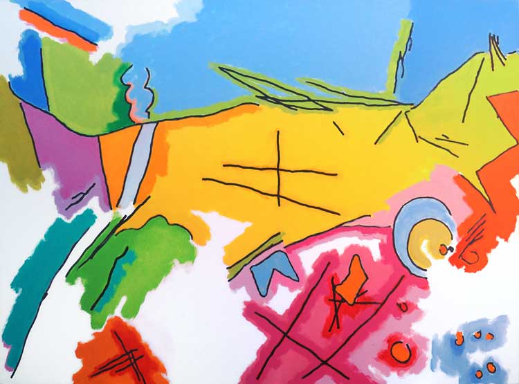Harold Cohen, Under Waterfront Park, 2014. Oil over pigment ink on canvas, 95.3 x 127 cm.
