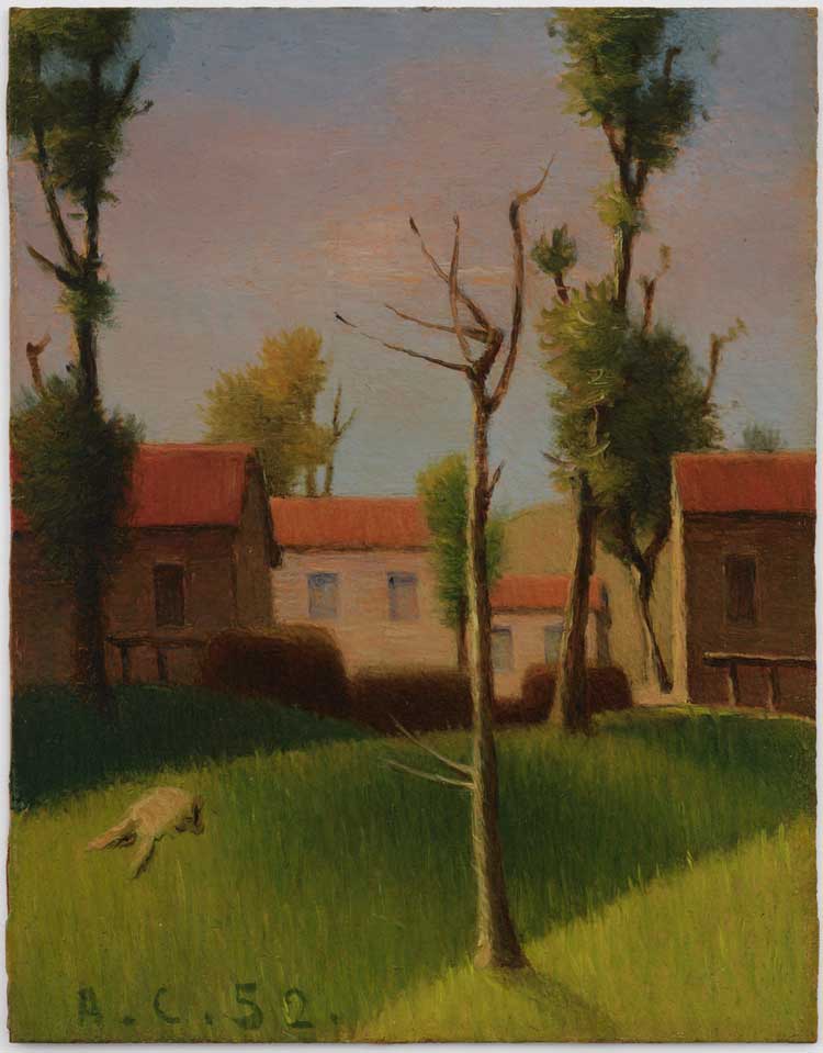 Antonio Calderara. Al Mottarone, 1952. Oil on board, 18.2 x 14.1 cm (7 1/8 x 5 1/2 in). © Estate of Antonio Calderara. Courtesy Lisson Gallery.