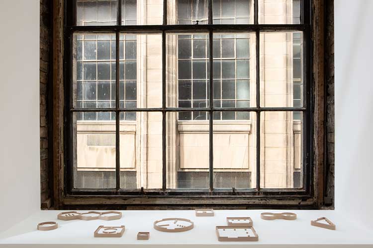 Céline Condorelli, More Permanent than Snow, 2019, polyurethane, sand. Installation view, Céline Condorelli: After Work, Talbot Rice Gallery, University of Edinburgh. Courtesy the artist and Talbot Rice Gallery. Photo: Sally Jubb.
