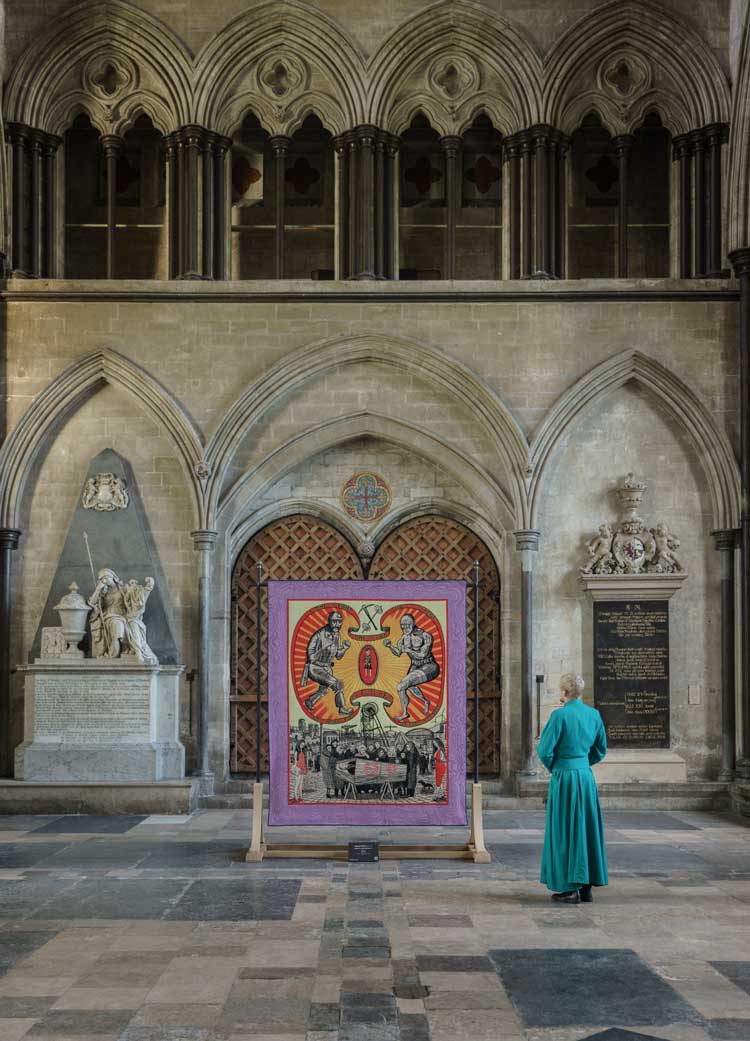 Grayson Perry, Death of a Working Hero, 2016. Tapestry, 251 x 200 cm. Courtesy of the artist, Paragon Press and Osborne Samuel Gallery. Photo: Ash Mills.