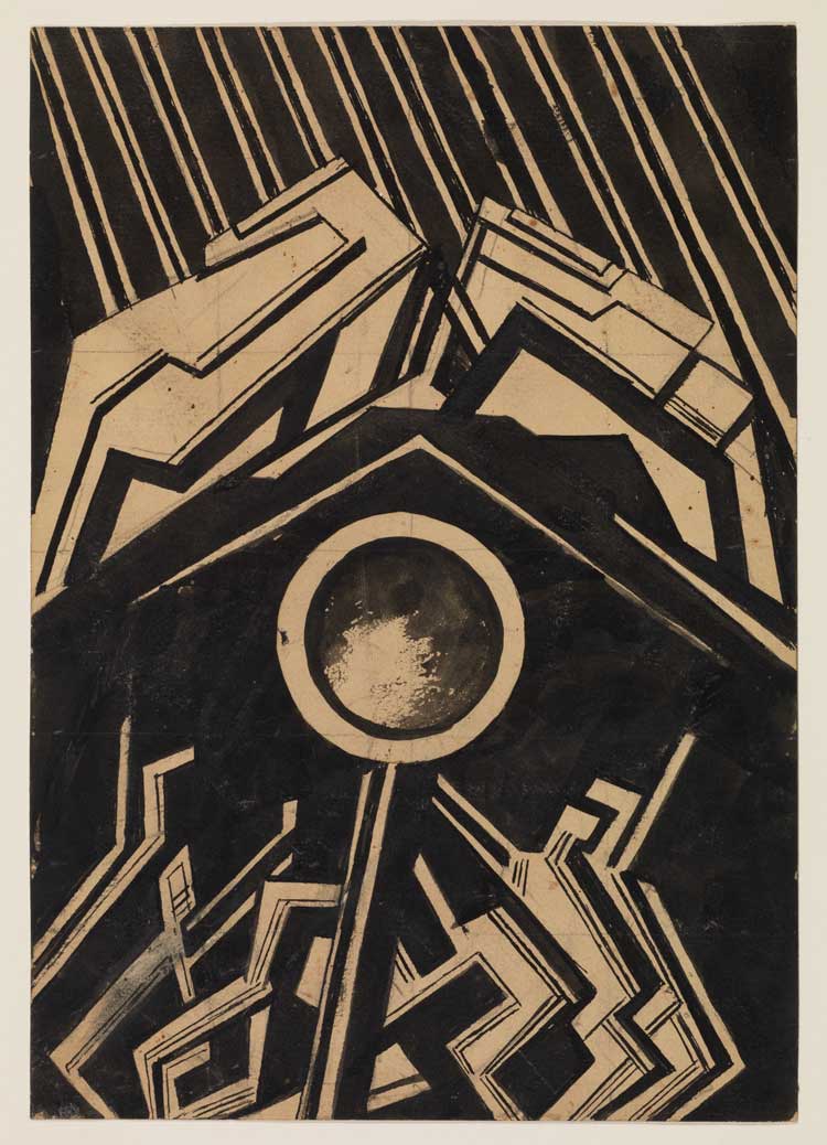 Helen Saunders (1885-1963), Vorticist Composition with Figures, Black and White, about 1915. The Courtauld, London (Samuel Courtauld Trust), © The Courtauld, The Estate of Helen Saunders.