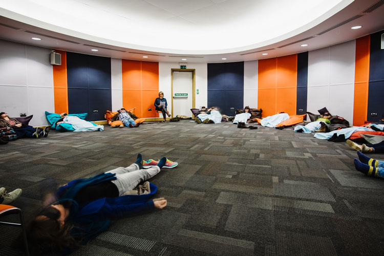 Alison Carlier. Performing an Audio Drawing, 2015. Art Language Location. Anglia Ruskin University. Photo: Bill Mudge.