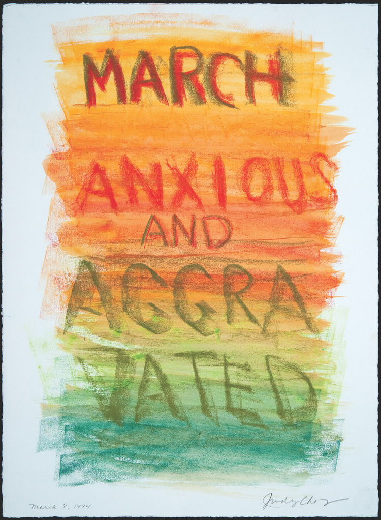 Judy Chicago, Autobiography of a Year (detail), 1993. Mixed media on Magnani paper, 15 x 11 in (38.1 x 27.9 cm). © Judy Chicago/Artists Rights Society (ARS), New York. Photo © Donald Woodman/ARS, New York. Courtesy of the artist; Salon 94, New York; and Jessica Silverman Gallery, San Francisco.