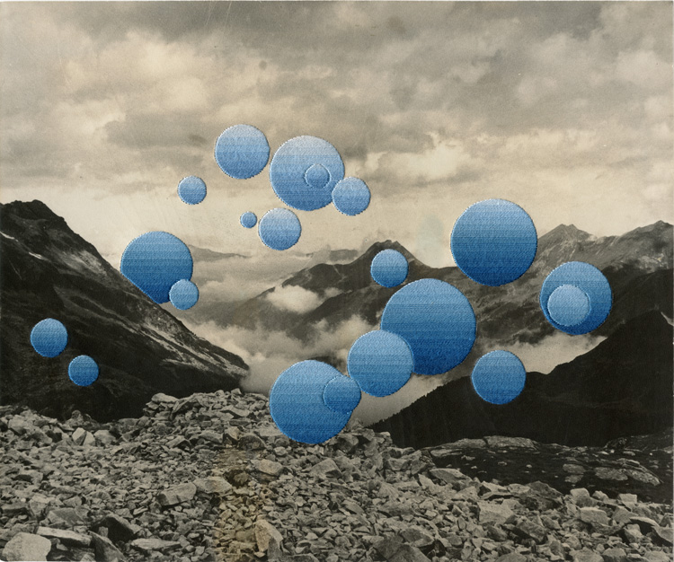 Julie Cockburn, Moonscape, 2019. Hand embroidery on found photograph, 25.4 x 30.4 cm. © Julie Cockburn, Courtesy of Flowers Gallery London and New York.