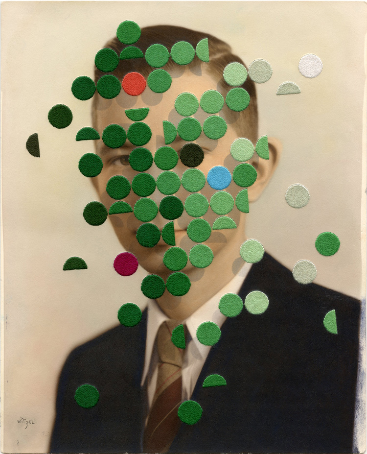 Julie Cockburn, The Ecologist, 2019. Hand embroidery and inkjet on found photograph, 25.1 x 20.3 cm. © Julie Cockburn, Courtesy of Flowers Gallery London and New York.