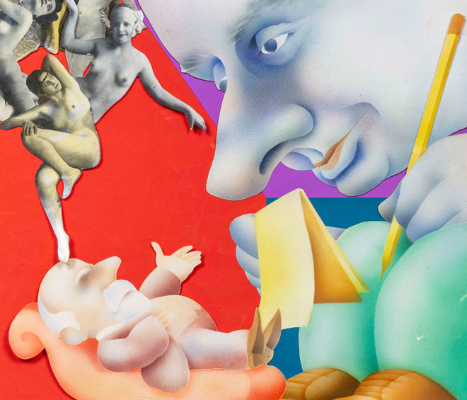 Terry Gilliam, Freud Analysed, 1969. Collage, airbrush and watercolour on card, 40 x 30.8 cm. Lent by the artist.