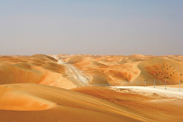 Christo. The proposed site for The Mastaba. Photo: Wolfgang Volz. The proposed site for The Mastaba is in Al Gharbia (Western Region) 100 miles (160 kilometers) south of the city of Abu Dhabi, about 6 miles (10 kilometres) north of Hamim in the Liwa desert.