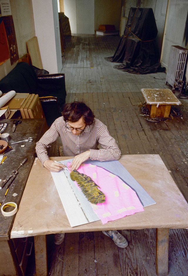 Christo in his studio working on a preparatory drawing for Surrounded Islands. New York, 1983. Photo: Wolfgang Volz.