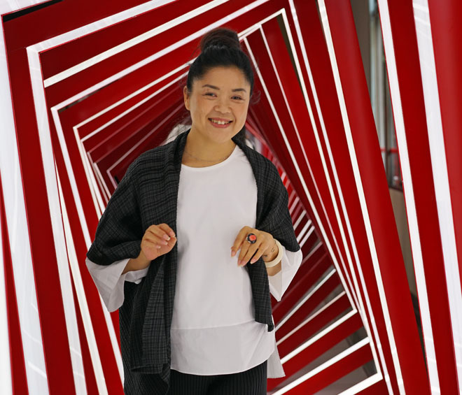 Cui Xiuwen at the opening of her exhibition Light, at the Arthur M Sackler Museum of Art and Archaeology at Peking University in Beijing. Photograph: Miguel Benavides.