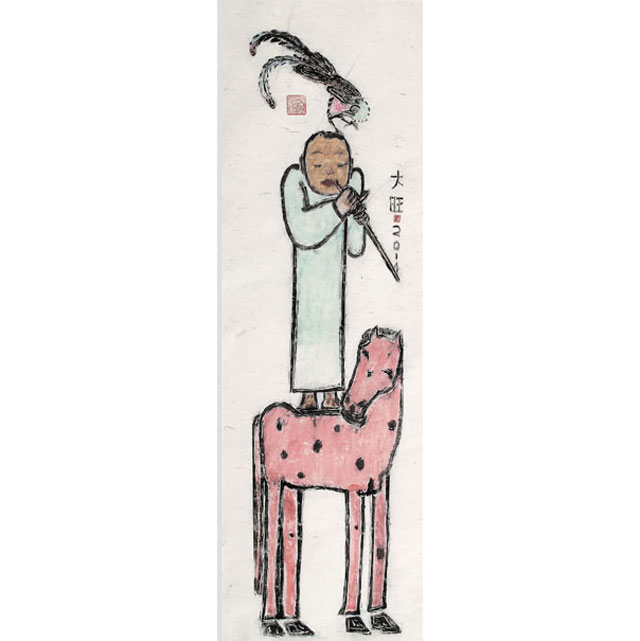 Li Wang. Carefree, 2014. Chinese woodblock print with water-based ink, 180 x 50 cm.