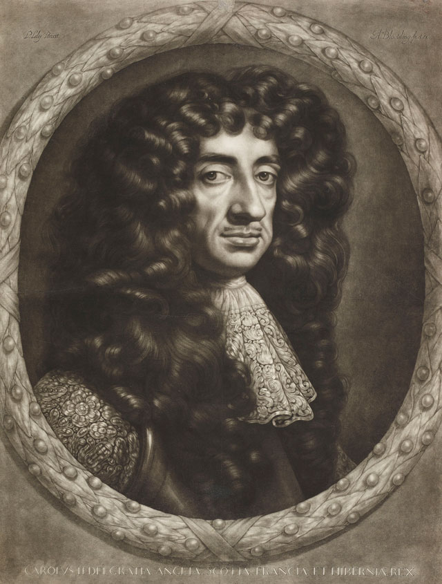 Abraham Blooteling, Carolus II Dei Gratia Anglia Scotia Francia Et Hibernia Ibernia Rex,
c1680–90. Mezzotint, 68.3 x 51.5 cm (sheet). Royal Collection Trust © Her Majesty Queen Elizabeth II.