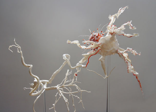 Laura Youngson Coll. Angiogenesis, 2017 (detail). Vellum, Supernatural vellum, dyed vellum. Photograph: Anna Arca.