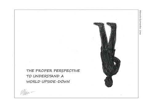 Dr Marcelo Guimarães Lima. The Upside – Down World, 2015. Charcoal and pencil on paper, on digital print. Courtesy of the artist.