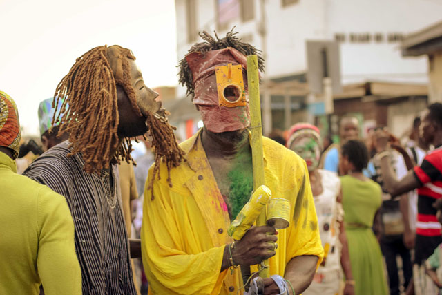 Serge Attukwei Clottey and GoLokal, Chale Wote 2016 performance. Courtesy the artist and Gallery 1957. Photograph: Shafic Hijazi.