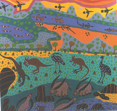 Amy Jirwulurr Johnson. Costello Country, 2004. Synthetic polymer paint on canvas, 116 x 120 cm. Hans Sip Collection, Melbourne.