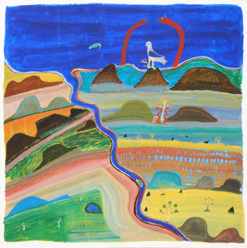 Ginger Riley Munduwalawala. Limmen Bight River - My Mother's Country, 1993. Synthetic polymer paint on cotton duck, 190 x 191 cm. Private collection. Image courtesy of Estate of Ginger Riley Munduwalawala and Alcaston Gallery, Melbourne.