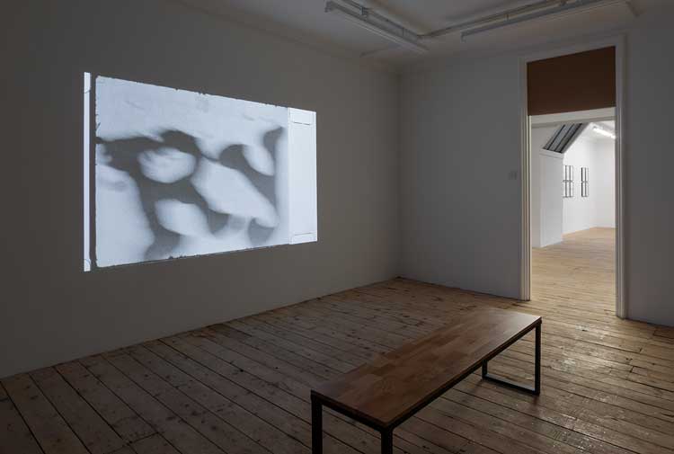 Installation view at TINA, London, E.E. Vonna-Michell, in collaboration with Henri Chopin, To Ray the Rays,1985. 16mm film transferred to video, sound, colour, 7 min 55 sec. Image courtesy of the artist and Jan Mot, Brussels. Photo: Corey Bartle-Sanderson.