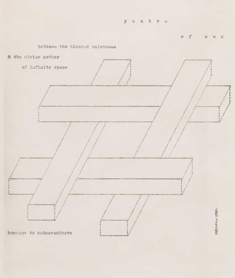 Dom Sylvester Houédard, yantra of sex, 1966. Typed page. Image courtesy of Lisson Gallery.