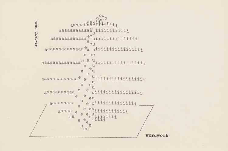 Dom Sylvester Houédard, wordwomb, 1967. Typed page, 16.3 x 20.2 cm (6 3/8 x 8 in). Image courtesy of Lisson Gallery.