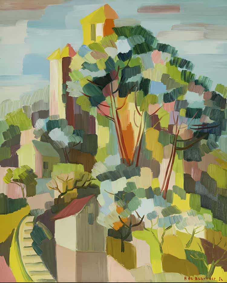 Hélène de Beauvoir. Castle in Alsace, c1960s. Oil on canvas, 75 x 60 cm. Courtesy Amar Gallery, © APP, Ute Achhammer.
