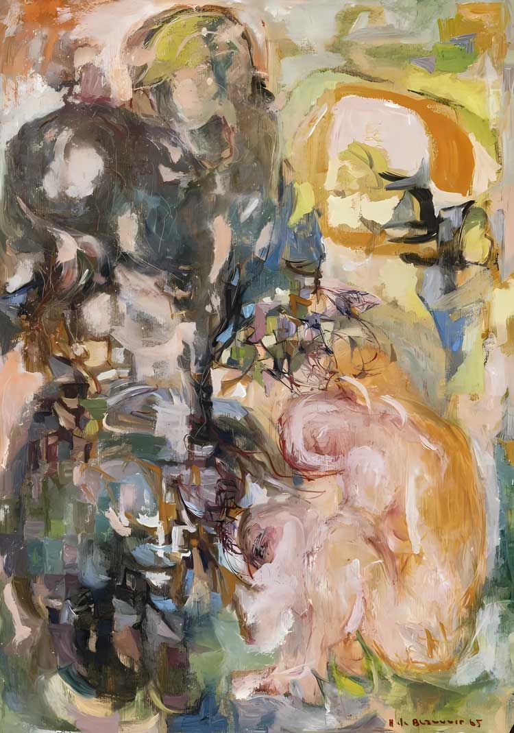 Hélène de Beauvoir. Nude with Horse, 1965. Acrylic on canvas, 92 x 65 cm. Courtesy Amar Gallery, © APP, Ute Achhammer.