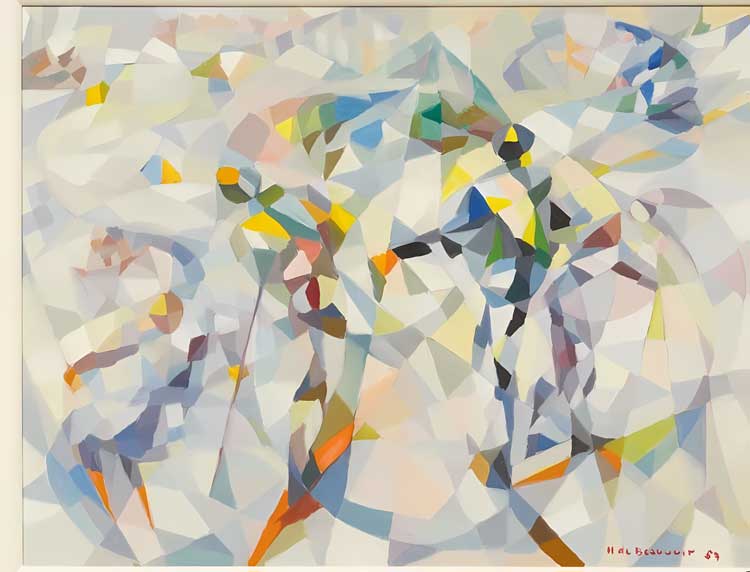 Hélène de Beauvoir. Skiers at a Standstill, 1957. Oil on canvas, 50.5 x 66 cm. Courtesy Amar Gallery, © APP, Ute Achhammer.