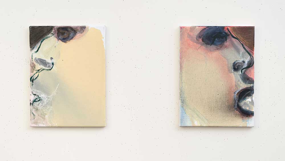 Marlene Dumas. The Enemy, 2018-2024. Oil on canvas, diptych, 40 x 30 cm (15 3/4 x 11 3/4 in) each. Courtesy the artist and Frith Street Gallery, London. Photo: Peter Cox.