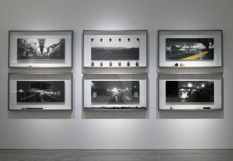 Kanji Wakae. Atmospheric pressure, 1988-89. Vitrine, photograph, object (set of six), each 70 x 120 x 71 cm. Image courtesy Gyre Gallery, Tokyo.
